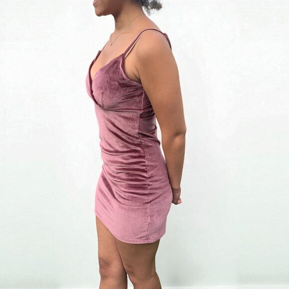 Urban Outfitters Velvet Bodycon Mini Dress In Dusty Rose Adjustable Straps Sz M - Picture 3 of 4